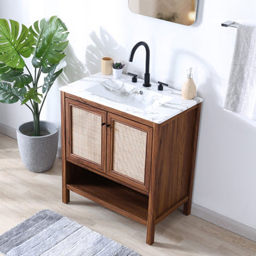 Jasper Rattan Modern Coastal 2-Shelf Bath Vanity Cabinet Only (Sink Basin Not Included)